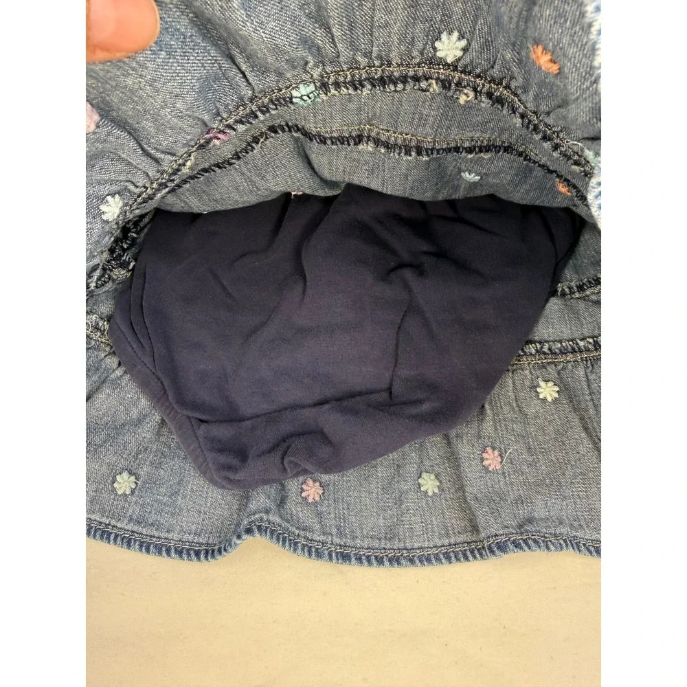 Vintage Y2K Carters Baby Girl Blue‎ Denim Floral Embroidered Ruffle Skort 18 M